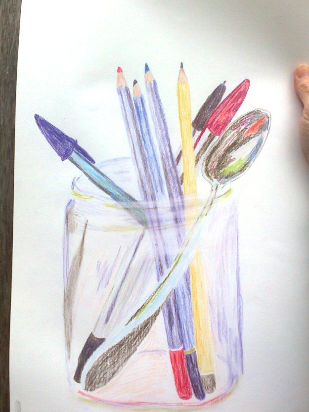 A3 coloured pencil study of made objects.