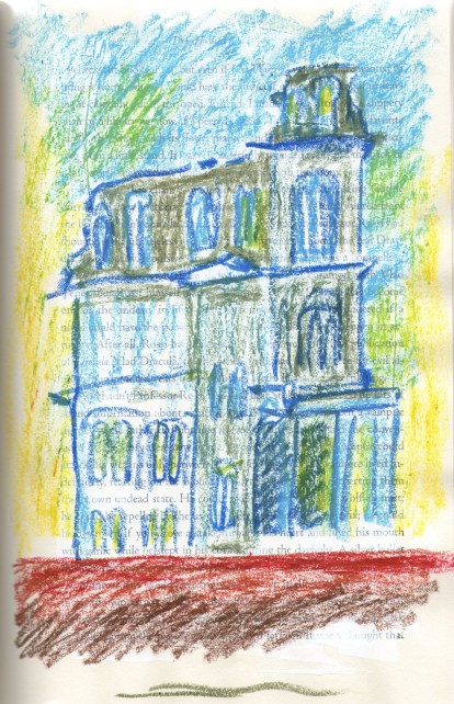 Edward Hopper's painting House by the Railroad again, this time in oil pastels.